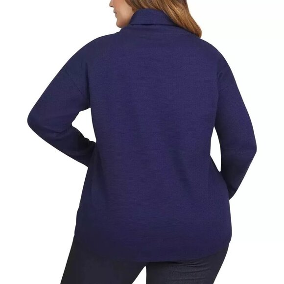 Lands' End Womens Sm Waffle Knit Sweater Long Sleeve Shirt Funnel Neck Top Blue - Picture 2 of 6